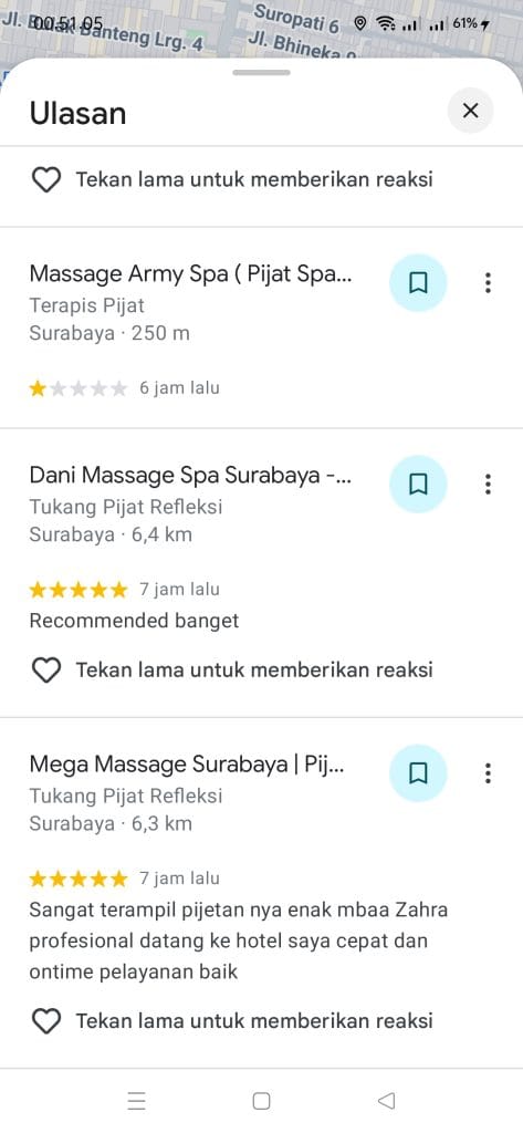 ulasan berbeda di bisnis massage